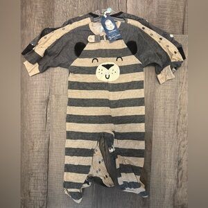 3 Gerber Gray Tan Striped Footie Pajama Sleep N’ Play Bear Woodland 6-9 Month